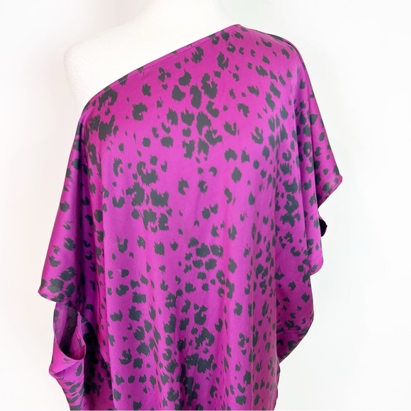 TRINA TURK PURPLE BLACK ANIMAL PATTERN ONE SHOULDER DRESS WOMENS SMALL - Picture 3 of 9